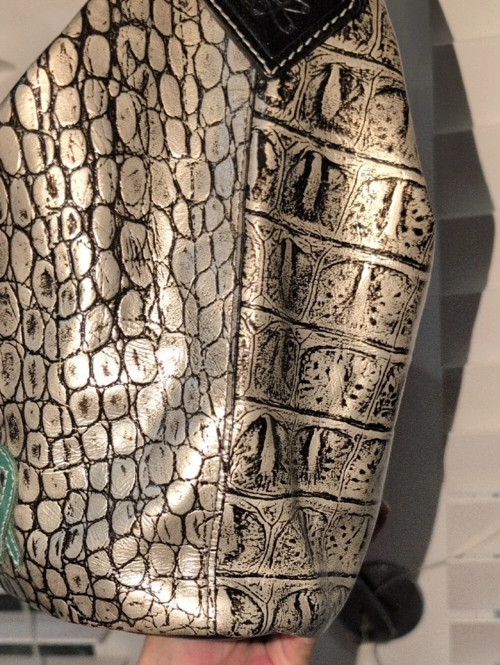 Townsend Silver And Black Leather Emobossed Crocodile Bag